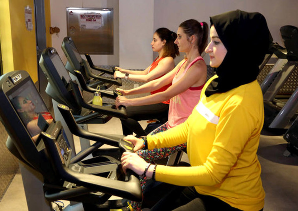 Girls exercising
