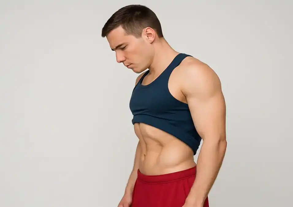 رجل شاب رياضي يؤدي تمرين شفط المعدة،