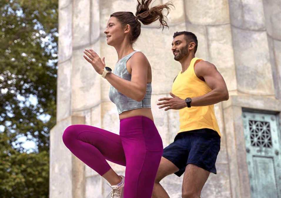A man and a woman running