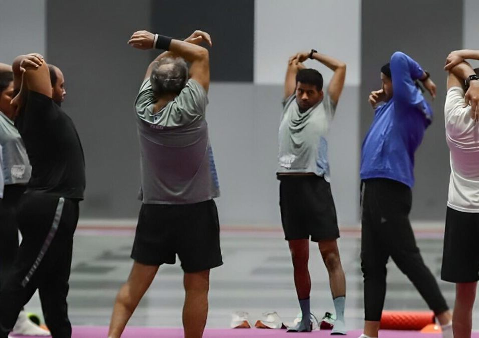A group of people exercising