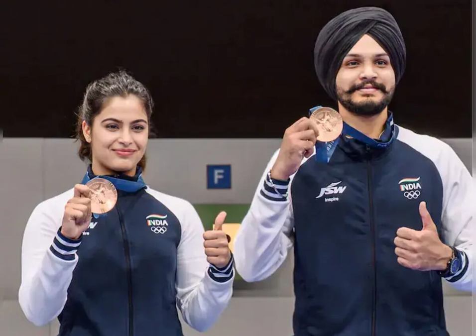 Indian athletes Manu Bhaker and Sarabjot Singh