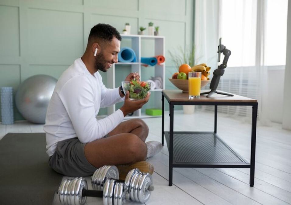 man eating healthy food