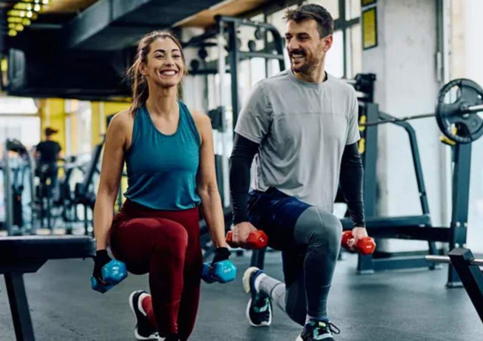 man and girl exercising