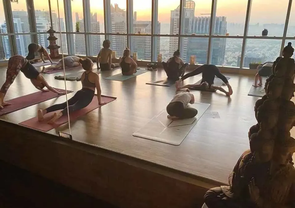 people practicing yoga