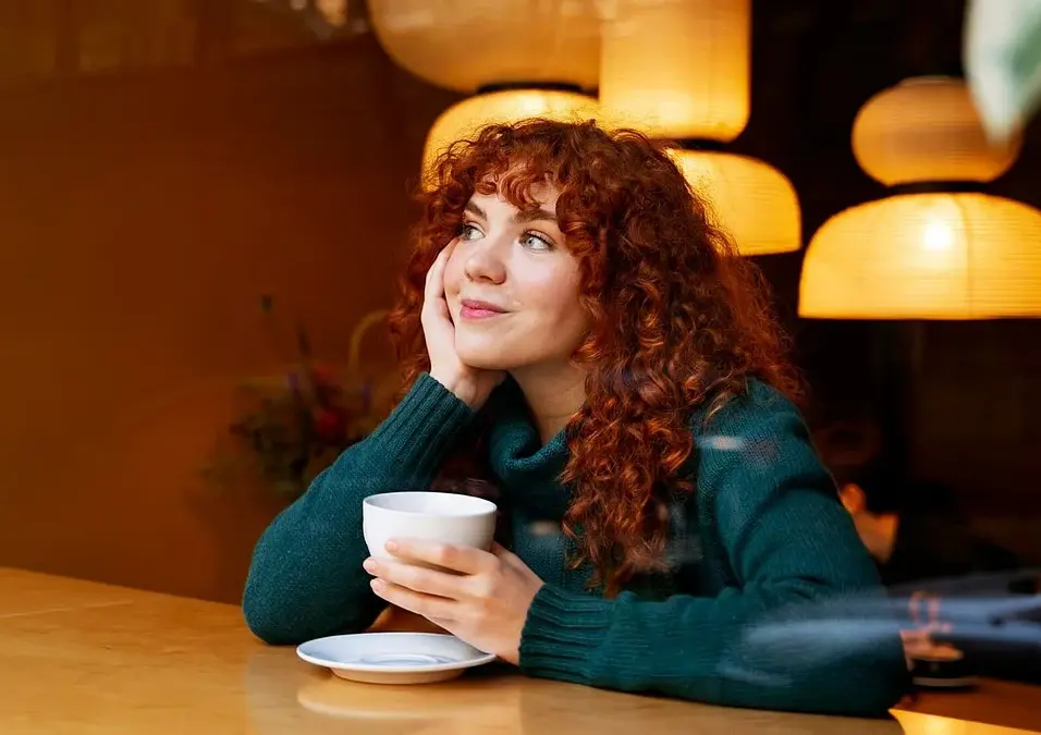 A girl drinking coffee