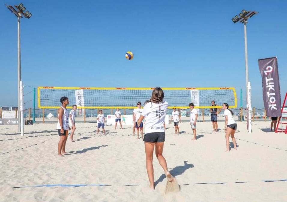 People playing volleyball