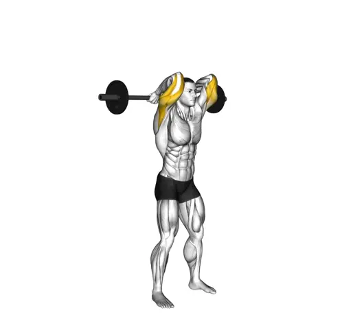 Barbell Standing Overhead Triceps Extension Thumb