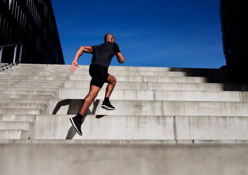 A man climbs the stairs
