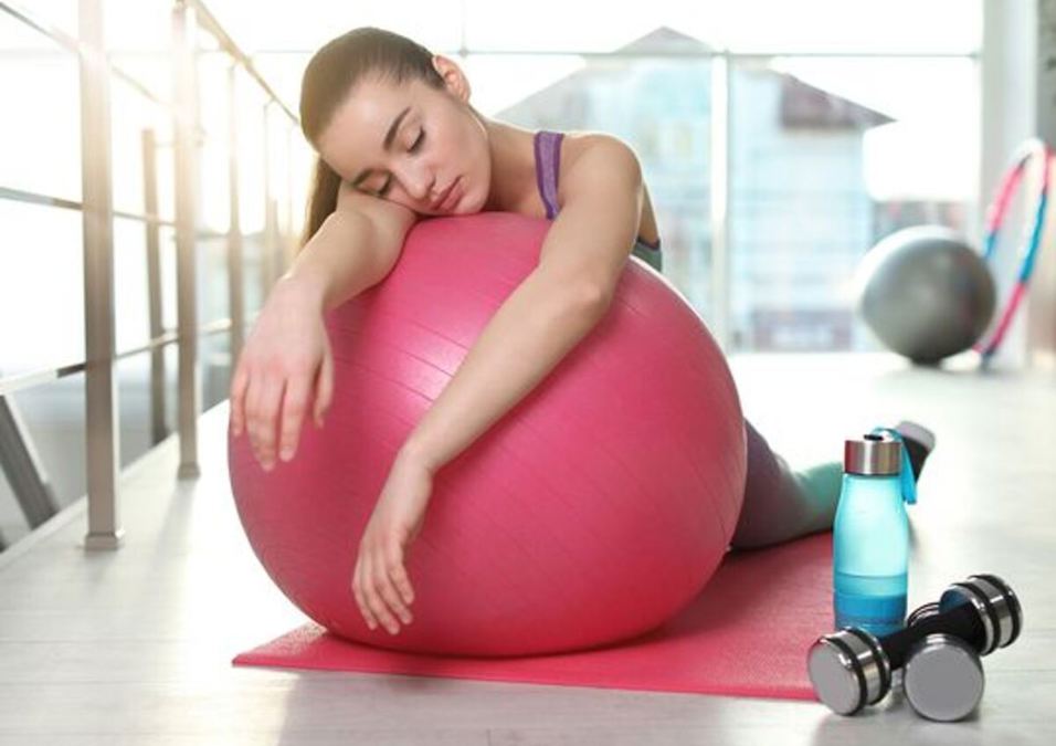 Girl sleeping during exercise